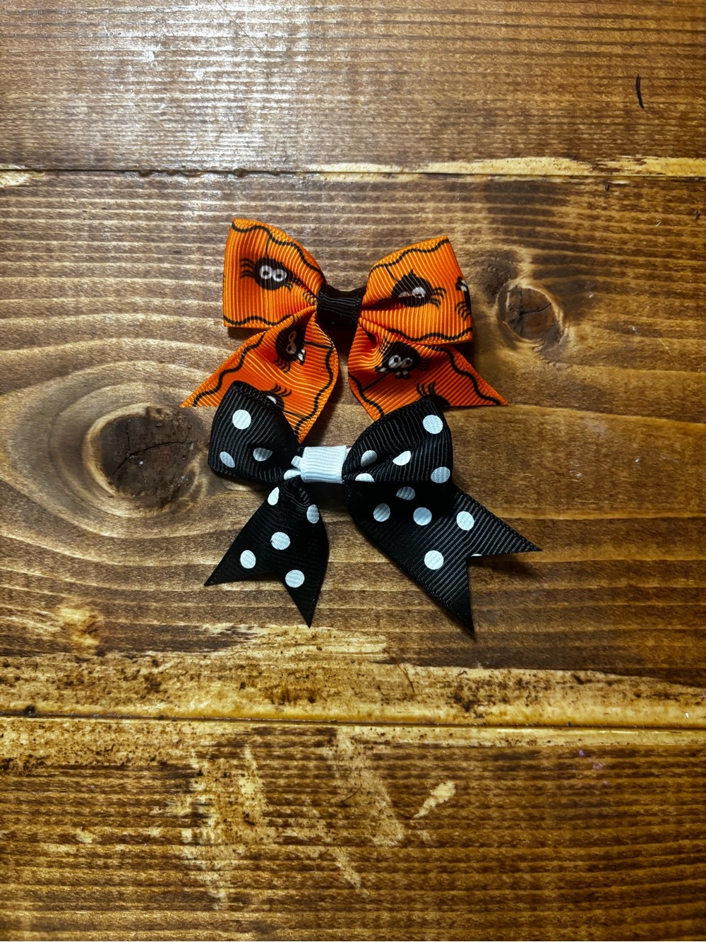 Kids Halloween Bow Hair Clips - Orange & Black Polka Dot